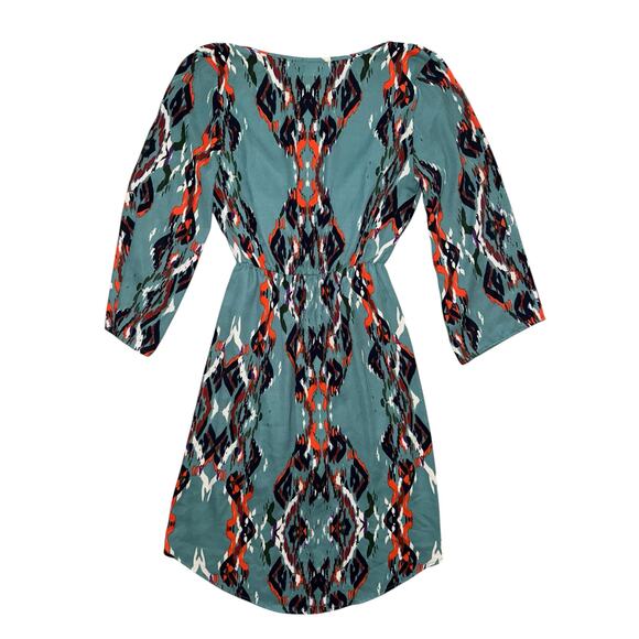 Everly Womens Dress Small Teal Multicolor Ikat Print Long Sleeve Lined Mini Boho - Picture 7 of 7